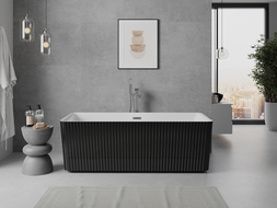 Mexen Nila vrijstaand geribd bad 170 x 75 cm, wit/zwart, overloop gun grijs geborsteld - 52841708075-66