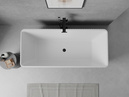 Mexen Nila freistehende geriffelte Badewanne 170 x 75 cm, weiß/schwarz, Überlauf schwarz - 52841708075-70