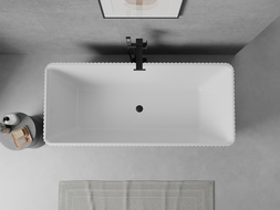Mexen Nila vrijstaande geribbelde badkuip 170 x 75 cm, wit/zwart, zwarte overloop - 52841708075-70