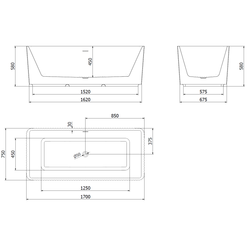 Mexen Nila vasca da bagno freestanding rigata 170 x 75 cm, bianca/nera, troppopieno nichel spazzolato - 52841708075-97