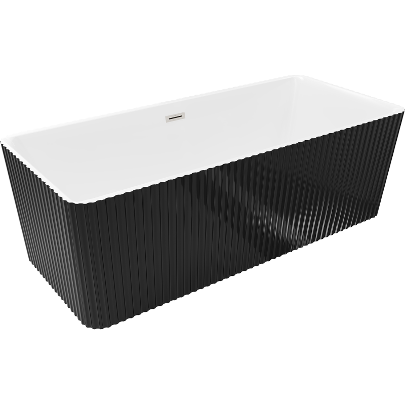 Mexen Nila freestanding fluted bath 170 x 75 cm, white/black, brushed nickel overflow - 52841708075-97