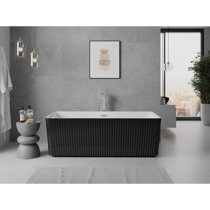 Mexen Nila freestanding fluted bath 170 x 75 cm, white/black, brushed nickel overflow - 52841708075-97