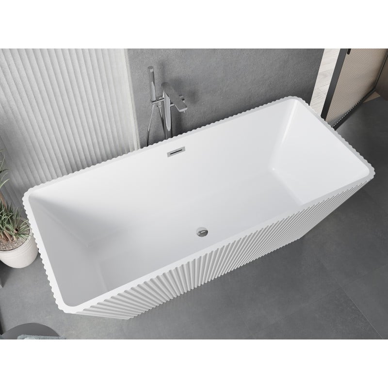Mexen Tava vasca da bagno freestanding rigata 170 x 75 cm, bianca, troppo pieno cromato - 52851707500-01