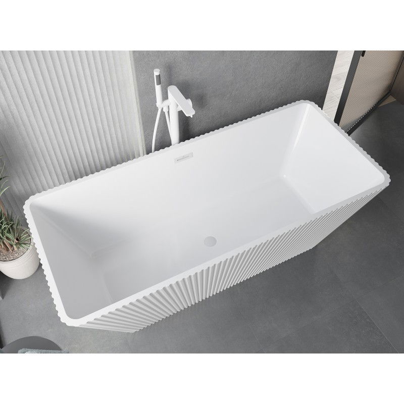 Mexen Tava vrijstaande gegroefde badkuip 170 x 75 cm, wit, witte overloop - 52851707500-20
