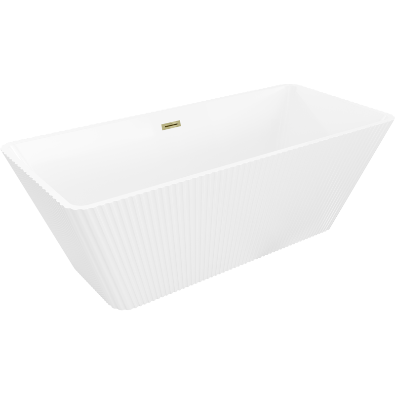 Mexen Tava freistehende geriffelte Badewanne 170 x 75 cm, weiß, Überlauf gold - 52851707500-50