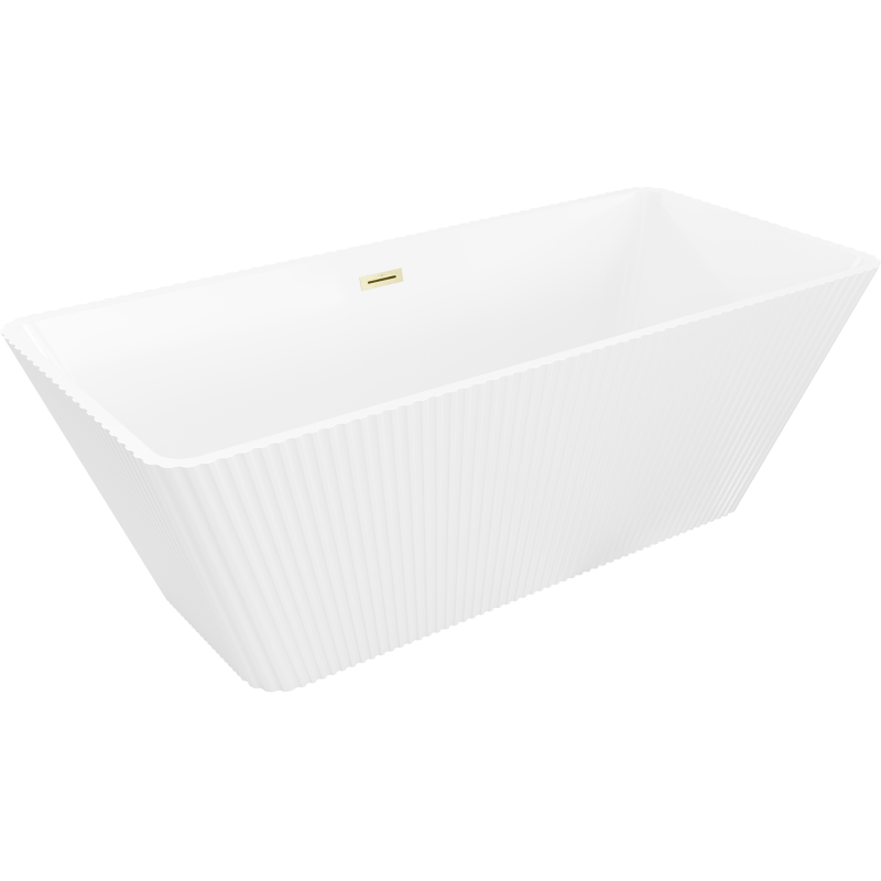 Mexen Tava freistehende, geriffelte Badewanne 170 x 75 cm, weiß, Überlauf gebürstetes Gold - 52851707500-55