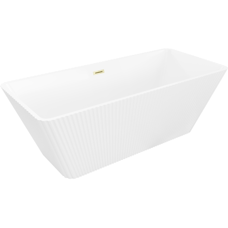 Mexen Tava freistehende, geriffelte Badewanne 170 x 75 cm, weiß, Überlauf gebürstetes Gold - 52851707500-55