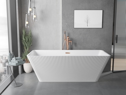Mexen Tava freistehende Wanne geriffelt 170 x 75 cm, weiß, Überlauf Roségold - 52851707500-60