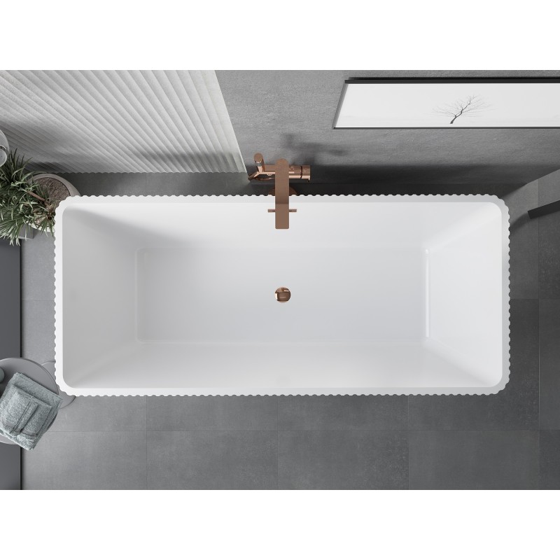 Mexen Tava wanna wolnostojąca ryflowana 170 x 75 cm, biała, przelew różowe złoto - 52851707500-60