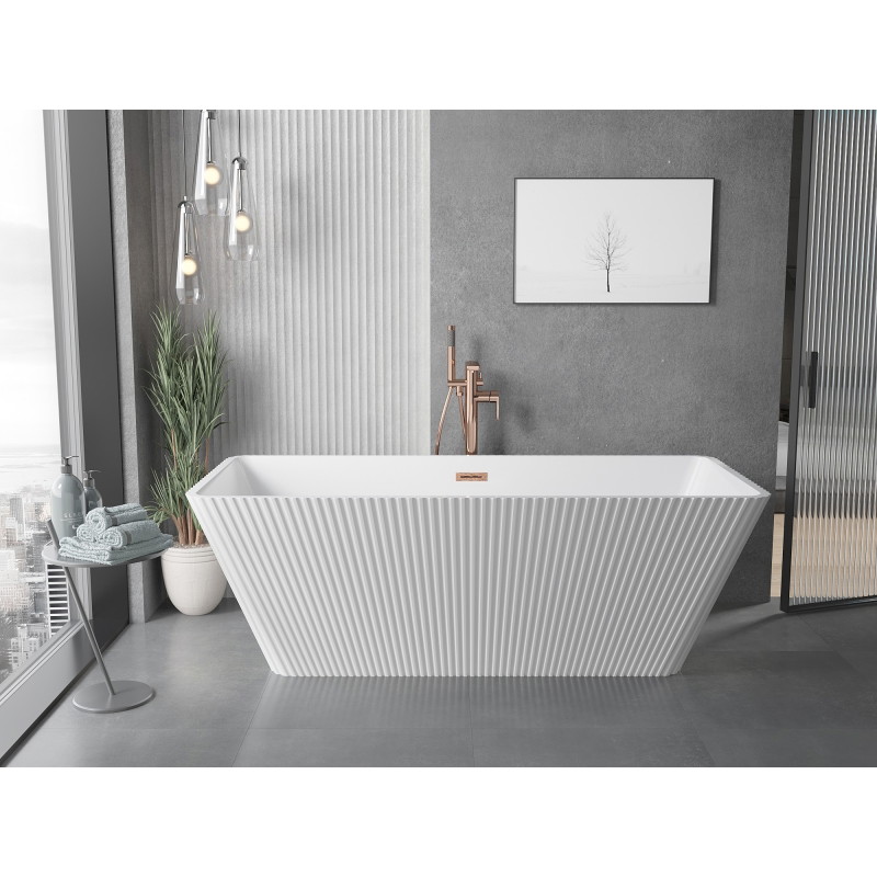 Mexen Tava samostojeća rebrasta kada 170 x 75 cm, bijela, preljev brušeni bakar - 52851707500-65