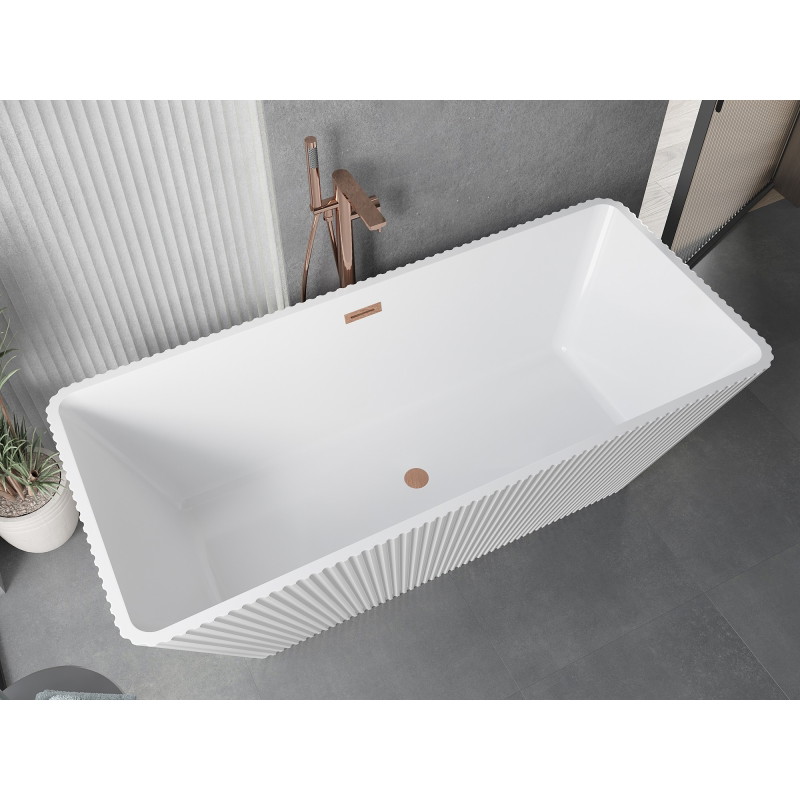 Mexen Tava samostojeća rebrasta kada 170 x 75 cm, bijela, preljev brušeni bakar - 52851707500-65