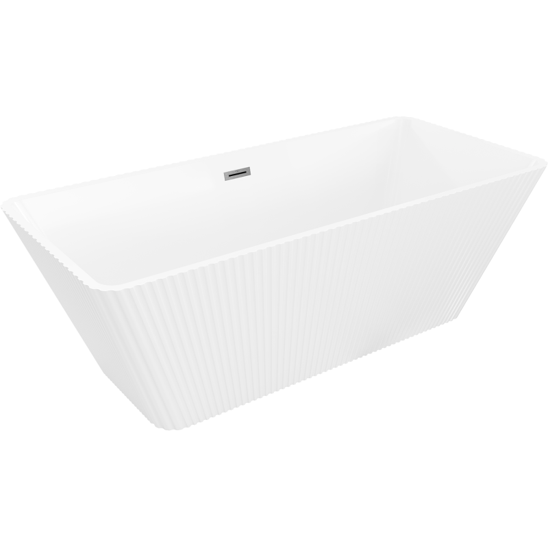 Mexen Tava freistehende geriffelte Badewanne 170 x 75 cm, weiß, Überlauf Gun Gray gebürstet - 52851707500-66