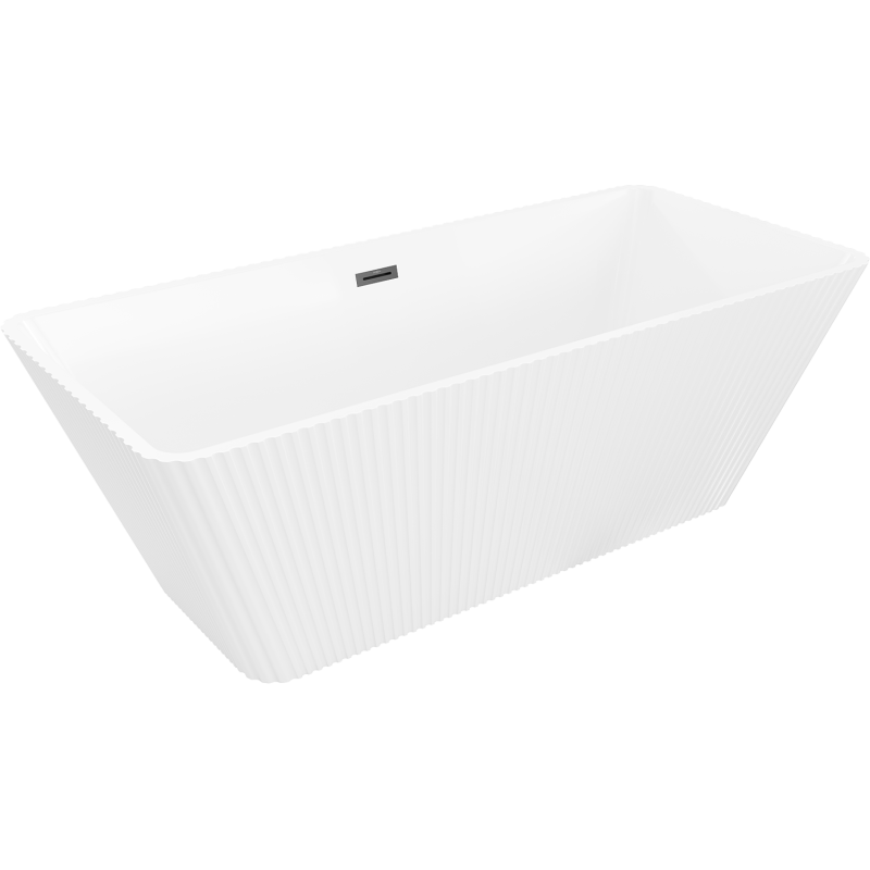 Mexen Tava freistehende geriffelte Badewanne 170 x 75 cm, weiß, schwarzer Überlauf - 52851707500-70