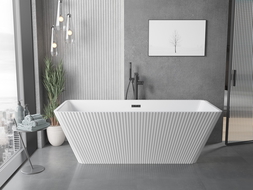 Mexen Tava freistehende geriffelte Badewanne 170 x 75 cm, weiß, schwarzer Überlauf - 52851707500-70