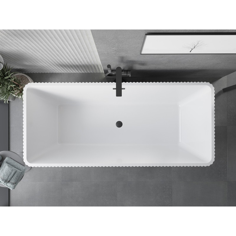 Mexen Tava vabadseisev ribipinnaga vann 170 x 75 cm, valge, must ülevool - 52851707500-70