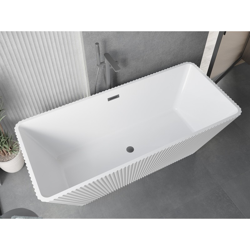 Mexen Tava wanna wolnostojąca ryflowana 170 x 75 cm, biała, przelew gun metal - 52851707500-95