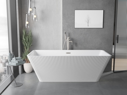 Mexen Tava vasca da bagno freestanding rigata 170 x 75 cm, bianca, troppopieno nichel spazzolato - 52851707500-97