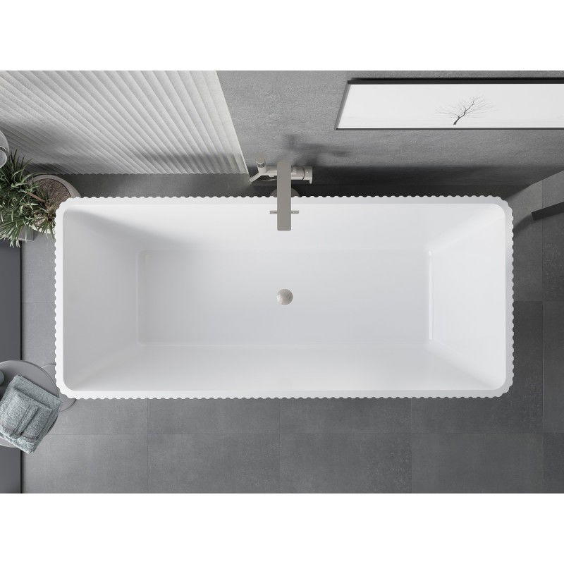 Mexen Tava vasca da bagno freestanding rigata 170 x 75 cm, bianca, troppopieno nichel spazzolato - 52851707500-97