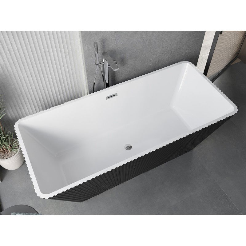 Mexen Tava baignoire autoportante rainurée 170 x 75 cm, blanche/noire, trop-plein chromé - 52851707575-01