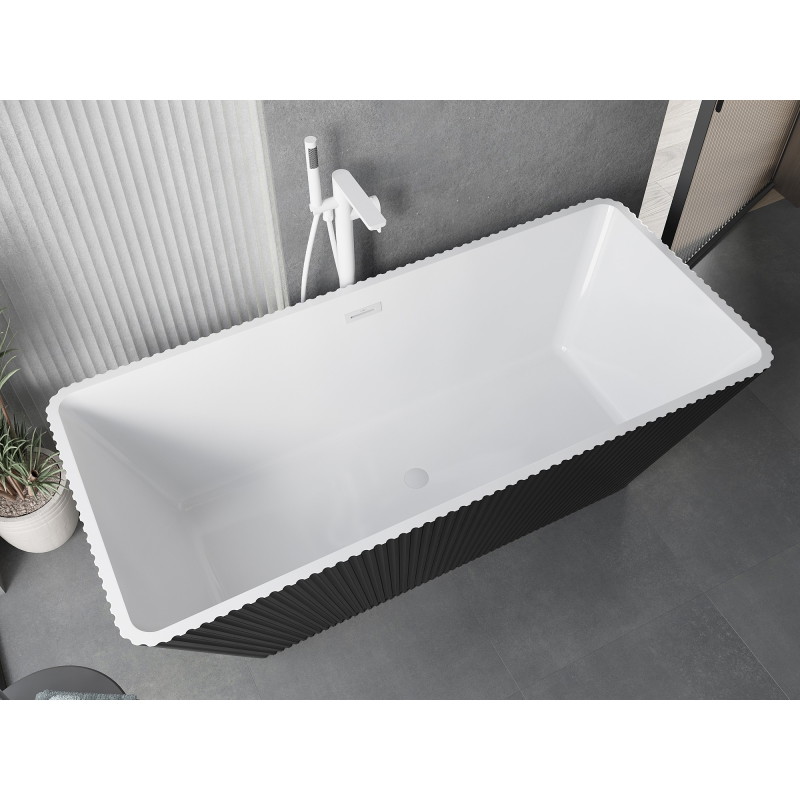 Mexen Tava vaba seisev ribitud vann 170 x 75 cm, valge/must, valge ülevool - 52851707575-20