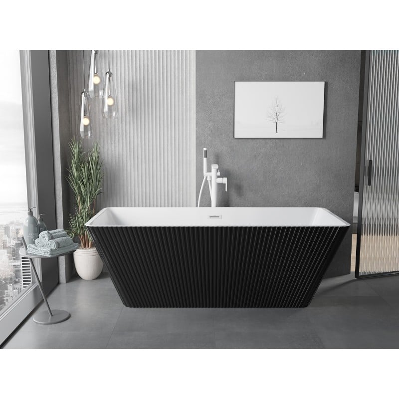 Mexen Tava vasca da bagno autoportante scanalata 170 x 75 cm, bianca/nera, troppopieno bianco - 52851707575-20