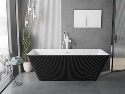 Mexen Tava freistehende geriffelte Badewanne 170 x 75 cm, weiß/schwarz, weißer Überlauf - 52851707575-20