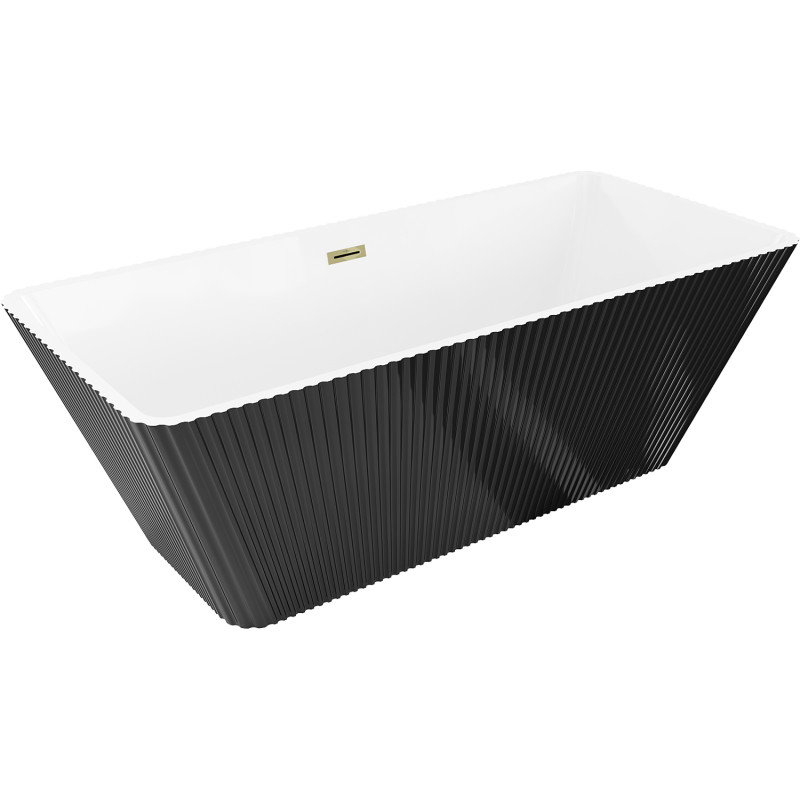 Mexen Tava wanna wolnostojąca ryflowana 170 x 75 cm, biała/czarna, przelew złoty - 52851707575-50