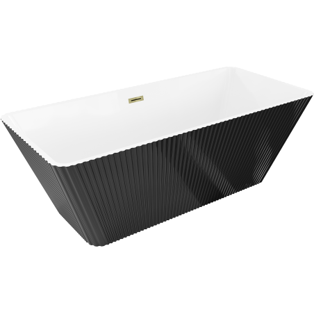 Mexen Tava bañera exenta acanalada 170 x 75 cm, blanca/negra, rebosadero dorado - 52851707575-50