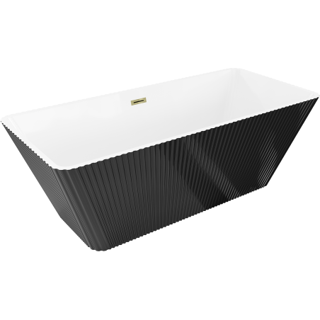 Mexen Tava freestanding fluted bathtub 170 x 75 cm, white/black, gold overflow - 52851707575-50