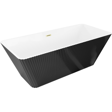 Mexen Tava freestanding fluted bathtub 170 x 75 cm, white/black, gold brushed overflow - 52851707575-55