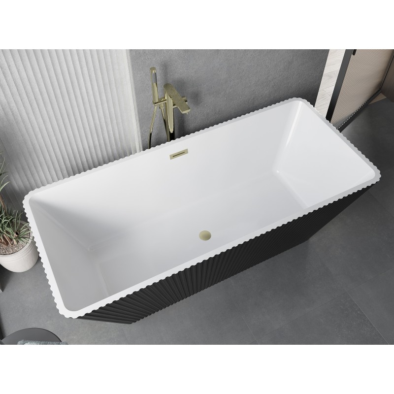 Mexen Tava wanna wolnostojąca ryflowana 170 x 75 cm, biała/czarna, przelew złoty szczotkowany - 52851707575-55