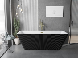 Mexen Tava freistehende geriffelte Badewanne 170 x 75 cm, weiß/schwarz, Überlauf gold gebürstet - 52851707575-55