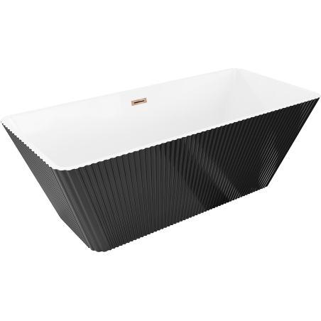 Mexen Tava freestanding ribbed bath 170 x 75 cm, white/black, overflow rose gold - 52851707575-60