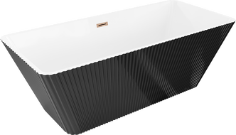 Mexen Tava freestanding ribbed bath 170 x 75 cm, white/black, overflow rose gold - 52851707575-60