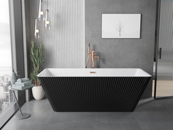 Mexen Tava freistehende geriffelte Badewanne 170 x 75 cm, weiß/schwarz, Überlauf Roségold - 52851707575-60