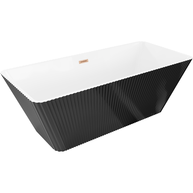 Mexen Tava vapaa seisova uurrettu kylpyamme 170 x 75 cm, valkoinen/musta, harjattu kupari ylivuoto - 52851707575-65