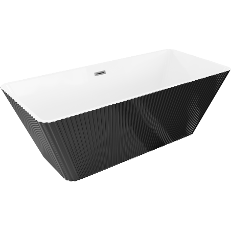 Mexen Tava freestanding fluted bathtub 170 x 75 cm, white/black, brushed gun gray overflow - 52851707575-66