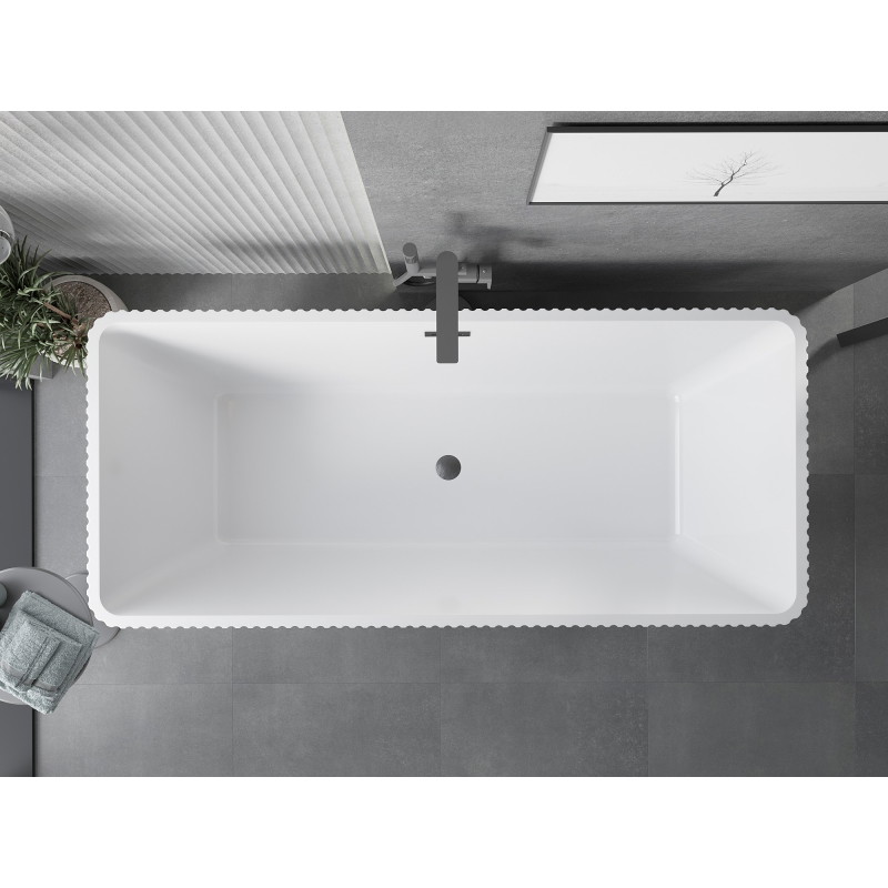 Mexen Tava vasca da bagno freestanding scanalata 170 x 75 cm, bianca/nera, troppopieno gun gray spazzolato - 52851707575-66