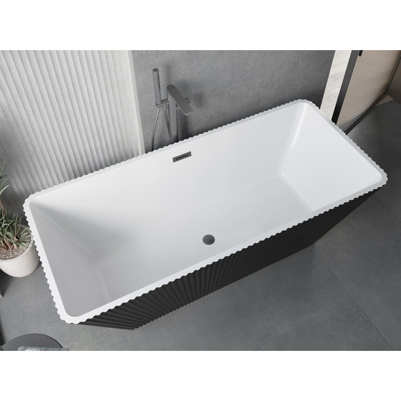 Mexen Tava freestanding fluted bathtub 170 x 75 cm, white/black, brushed gun gray overflow - 52851707575-66