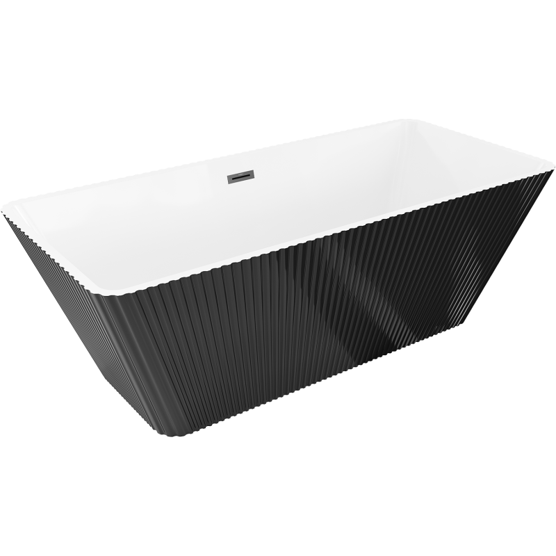 Mexen Tava freestanding fluted bath 170 x 75 cm, white/black, black overflow - 52851707575-70