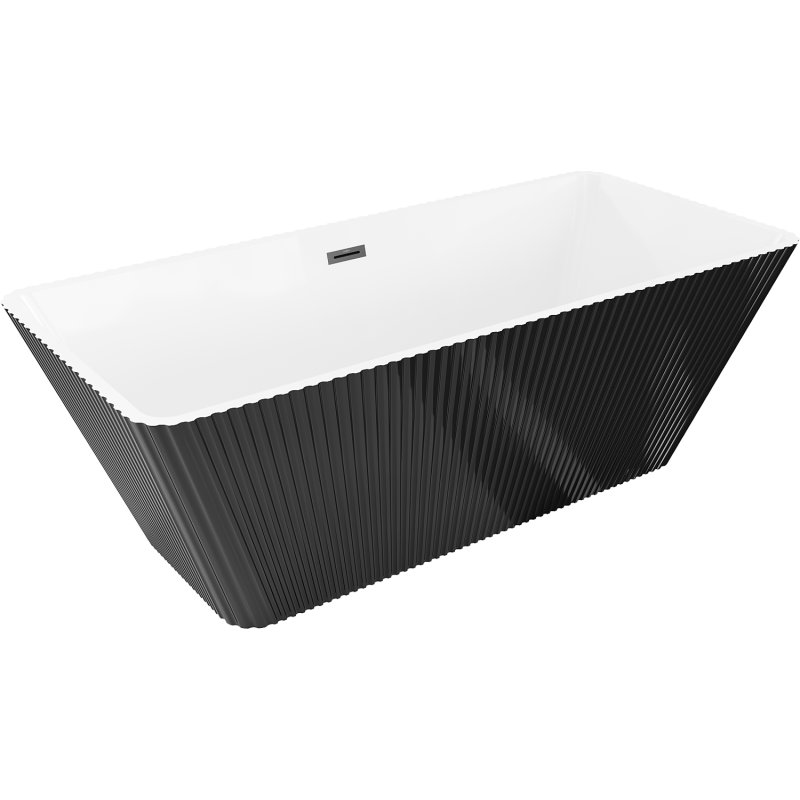 Mexen Tava freistehende geriffelte Badewanne 170 x 75 cm, weiß/schwarz, schwarzer Überlauf - 52851707575-70