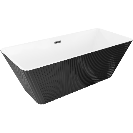 Mexen Tava freestanding fluted bath 170 x 75 cm, white/black, black overflow - 52851707575-70