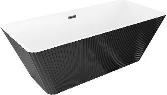 Mexen Tava vrijstaand geribbeld bad 170 x 75 cm, wit/zwart, zwarte overloop - 52851707575-70
