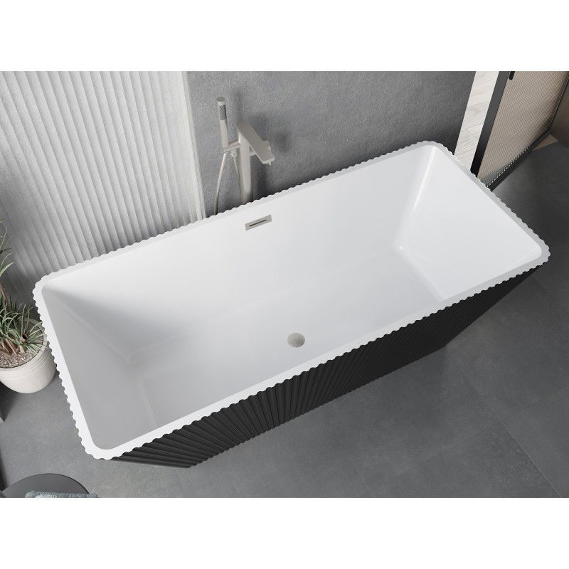 Mexen Tava freistehende Rillenbadewanne 170 x 75 cm, weiß/schwarz, Überlauf aus gebürstetem Nickel - 52851707575-97