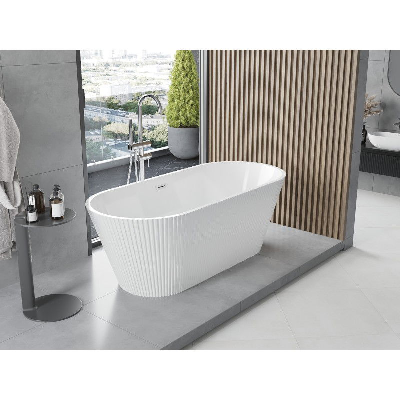 Mexen Yara freistehende gerippte Badewanne 170 x 75 cm, weiß, Überlauf Chrom - 52861707500-01