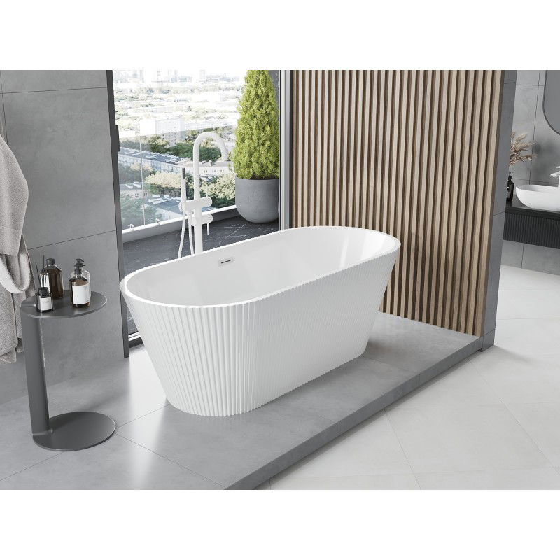 Mexen Yara baignoire autoportante rainurée 170 x 75 cm, blanche, trop-plein blanc - 52861707500-20
