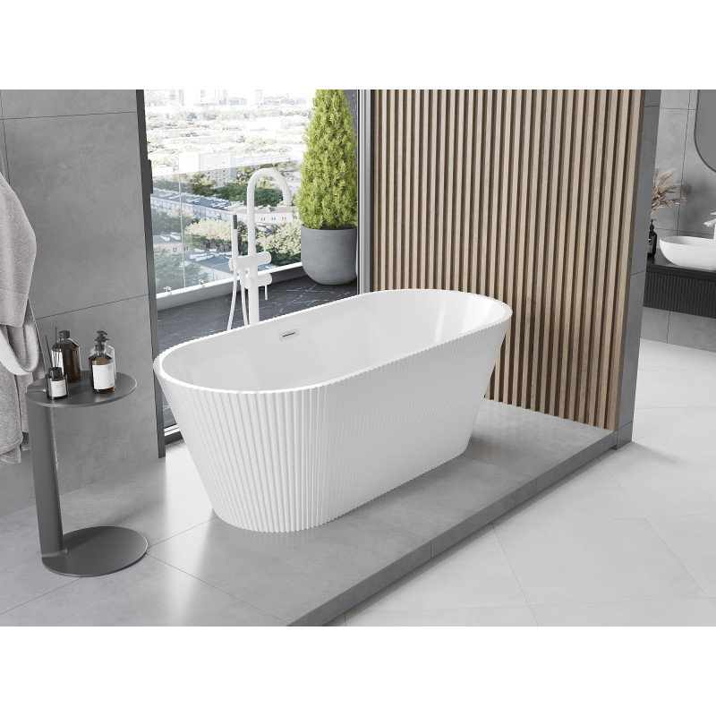 Mexen Yara freestanding fluted bathtub 170 x 75 cm, white, white overflow - 52861707500-20