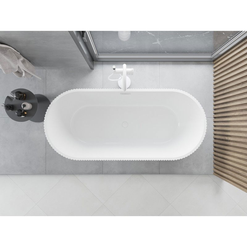 Mexen Yara bañera exenta acanalada 170 x 75 cm, blanca, rebosadero blanco - 52861707500-20