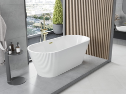 Mexen Yara freistehende, geriffelte Badewanne 170 x 75 cm, weiß, Überlauf gold - 52861707500-50