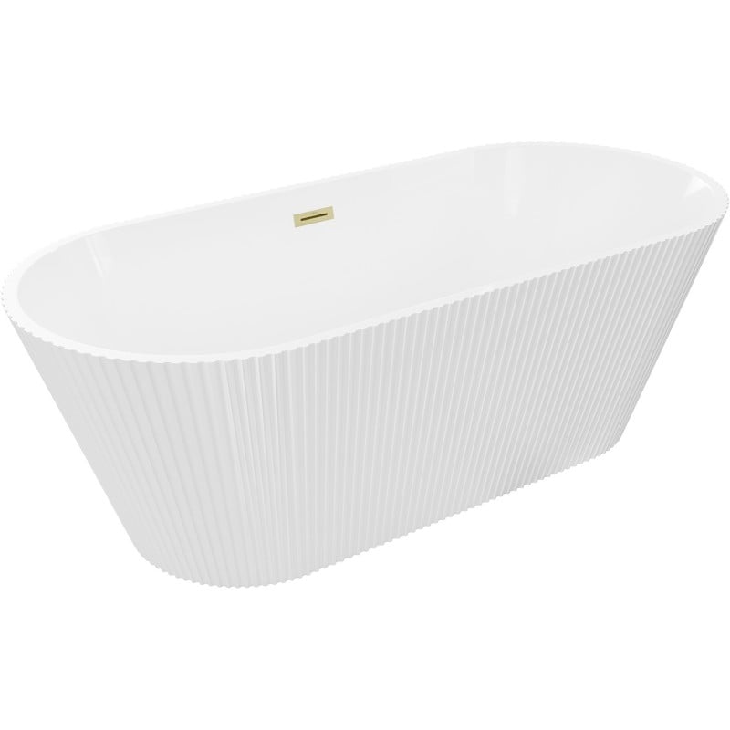 Mexen Yara freistehende geriffelte Badewanne 170 x 75 cm, weiß, Überlauf gebürstetes Gold - 52861707500-55